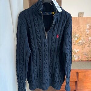 Polo Ralph Lauren Men's Dark Blue Cable Knit Zip-Up Sweater